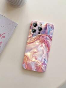 1pc Premium Shimmering Colorful Gradient Matte Dotted Anti-Slip Smartphone Case, Compatible With Apple///Redmi/Infinix/Vivo - Pink - View 3