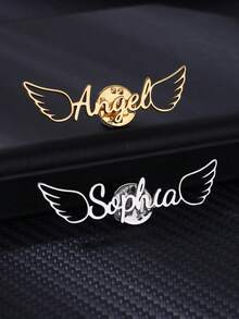 Custom Angel Wings Name Brooches For Women Men Stainless Steel Customized Brooch Pins Badges Personalized Wedding Party Jewelry On Clothes - Multicolor - View 5