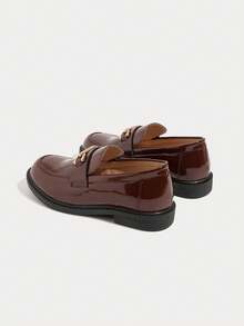 British Style Flat Metal Buckle Kids Loafers, Spring/Summer - Brown - View 3