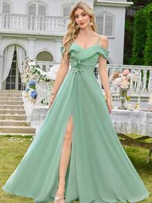 Chiffon Ruffle Embroidered Sexy V-Neck Bodycon Cocktail Wedding Dress,Party Dress,Gown,Formal,Evening,Wedding Guest - Mint Green - View 2