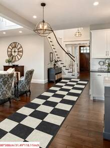 Classic Checkerboard Pattern Runner Rug, Ideal For Hardwood Floors In Entryways, Laundry Rooms, Hallway, Bedrooms, Kitchen, Room Decor, And Entryway - Indoor All-Season Home Decor, Stylish Long Floor Mat, Washable & Non-Slip, Perfect For Home Use As A Hallway Rug, Area Rugs Living Room, Black And White Tones, Bedside Rug, Kitchen Rugs, House Decor | Kitchen Decor