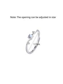 1pc Minimalist Moonstone Open Ring, Niche Design, Fashionable Rhinestone Midi Ring, Luxury And Elegant Hand Accessory - Antique Silver - View 5