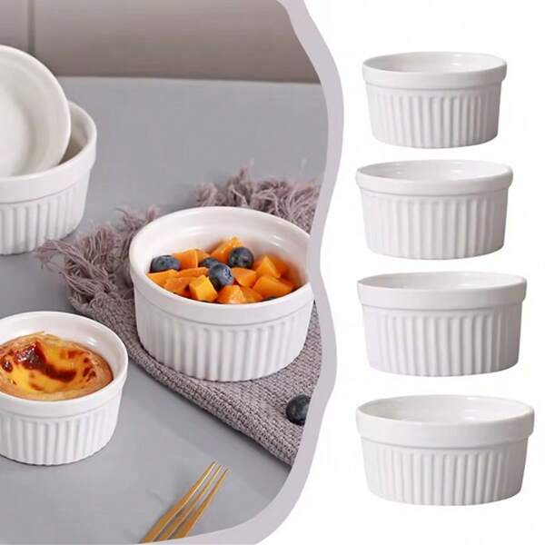 4 peças de assadeiras de cerâmica, assadeira para pudim de creme segura para forno, xícara de creme, ramekin
