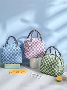 1 Piece Checkered Lunch Bag Lunch Box For Women Men Reusable Insulated Lunch Tote Bag,Leakproof Thermal Cooler Sack Food Handbags Case High Capacity For Travel Work Picnic Reusable Lunch Box - Multicolor - View 2