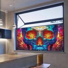 1 Rolle leicht zuschneidbare einseitig bunte Skelett Fensterfolie mit Frosteffekt, statische Haftung ohne Klebstoff, Buntglas Fensterfolie Kunst Dekoration, Fensteraufkleber, Fenstersticker