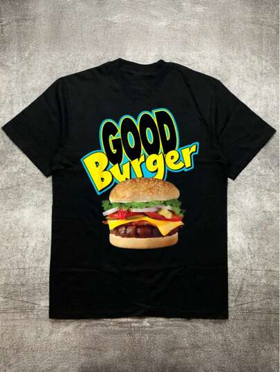 Camisa de hombre de algodón, estampado llamativo de hamburguesa deliciosa, 200 gramos, edición especial de estilo de vida, adecuada para el colegio y el vestir cotidiano.