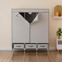 Temopow 2methods Portable Canvas Wardrobe With 4Drawers 19mm Sturdy Wardrobe With Reasonable Storage Space 125x45x170cm - Grey1 - View 6