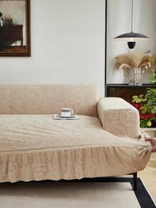 1pc Ruffled Sofa Cover, Made Of Plush Jacquard Fabric, European Style Decor, Easy Installation, Stain & Pet Scratch Resistant, Suitable For Living Room, Study Room, Office Sofa, All Season - Khaki - View 4