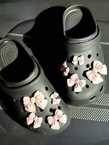 8pcs/Set Pink Bow Shoe Charms, Suitable For Sandals & Beach Shoes - Pink - View 3