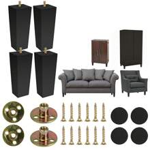 4-Piece Set Of Wooden Furniture Legs - Square Sofa Legs, Couch Legs - Black Mid-Century Modern Armchair Lounge Coffee Table Dresser Replacement Legs (2.36, 3.94, 5.9 Inch)