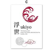 1 件/3 件墙面艺术海报现代名言日本书法海报 Ukigai Wabi Sab 墙面艺术帆布画黑色、白色、红色太阳战士版画家居装饰，适用于住宅和宿舍墙壁、客厅和酒吧装饰、餐厅或浴室装饰、房间装饰，高品质无框架，室内/室外无框/有框油画艺术 - 彩色 - 查看 18