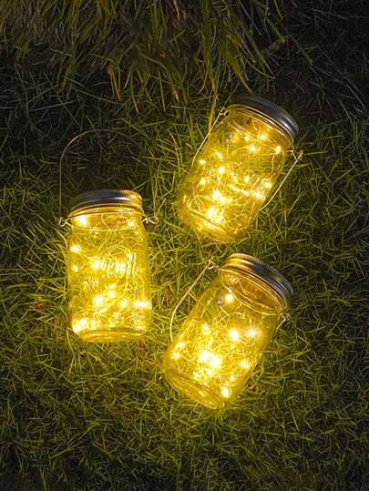 1 个太阳能梅森罐装饰灯，带 20 个 LED 灯，由太阳能供电，由玻璃材料制成 - 设计有仙女星和萤火虫，非常适合庭院和花园、草坪、公园、露营、便携式梅森罐多色装饰灯（包括挂钩）、户外花园照明，适用于小径、庭院、露台