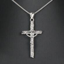 Trendsmax Silver Color Stainless Steel Jesus Christ Cross Pendant Necklace With Box Chain Summer Jewelry For Men Women 16inch - 16" Box Chain - 查看 6