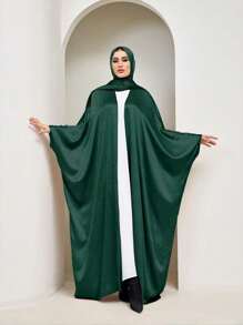 1pc Satin Abaya, Refined Craftsmanship, Elegant High-Quality Material, Fashionable Open Cardigan Design For Women's Daily Wear (Without Hijab),Robe,Modest