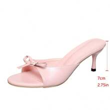 女士新款时尚优雅细高跟凉鞋，饰有甜美蝴蝶结设计露趾，纯色厚底，适合正式或休闲场合穿着 - 粉色 - 查看 9