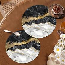 1 件/2 件/4 件，15.35 英寸/39 厘米/39*39 大理石纹圆形硅胶杯垫，奢华金箔画纹理，适用于厨房、餐厅、餐桌、茶几和吧台，可清洗和重复使用，用于餐具和杯子干燥