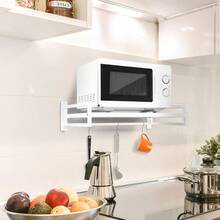 Wall Mount Microwave Oven Shelf Rack For Kitchen Home Carbon Steel Counter Countertop Holder With Hook Rail And 3 Slidable Hooks… - As Pic - View 1
