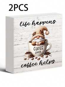 Charming Coffee Gnome PVC Decor, "Life Happens Coffee Helps" Sign, Perfect For Autumn Harvest Thanksgiving Decorations, Decorative Desk Accessory For Kitchen, Coffee Bar, Wall Shelf Display, Coffee Lover Gift Birthday Gifts Graduation