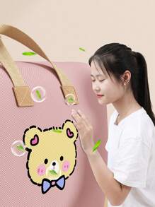 1PC Pink Large Capacity Household Clothing Storage Bag, Tie Bear Cartoon Pattern Bedding Storage Bag, Lightweight And Movable Zipper Handbag, Quilt Storage Bag, Autumn Decoration, Holiday Decoration, Room Decoration, Home Decoration, Autumn Decoration, And Bedroom Decoration