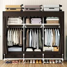 Komplett-Stahlrahmen-Garderobe mit Schublade, einfache Montage, stoffverstärkte Garderobe für Mietwohnungen, Schlafzimmer, doppelte Kleiderlagerung, Stoffgarderobe