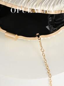 OpulAura Women's Elegant/Luxury Box Pleated Satin Party Clutch, Romantic Wedding Handbag, Charming/Delicate Evening Dress Bag, Minimalist Apricot Box-Shaped Purse With Detachable Chain, Suitable As Holiday Gift, Clutch Bag For Wedding - Apricot - View 5