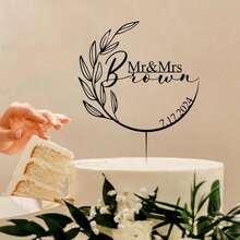 1 件个性化婚礼蛋糕装饰，定制多色婚礼蛋糕装饰，生日蛋糕装饰，先生和夫人蛋糕装饰，带有日期、情侣姓名和日期设计，非常适合生日、结婚纪念日、情人节、婚礼必需品 - 彩色 - 查看 13