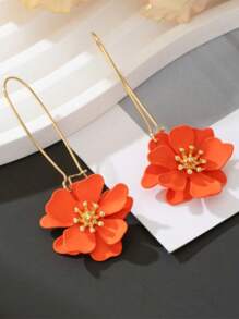 1 Paar auffälliger, orangefarbener Blumendesign Statement Anhänger Ohrringe für Frauen