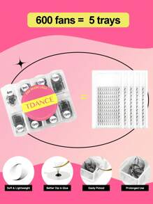 TDANCE 1 Caixa TDANCE com 600 Leques C/D Pré-montados, Extensões de Cílios 5D/6D/8D/10D/12D/14D de 8-15mm Comprimento Misto, Leques Soltos Pré-montados Volume Base Pontuda Extensão de Cílios Volume Profissional Feito à Mão Macios 0,05mm/0,07mm