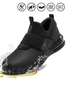 SPIEZ Men's Non-Slip Waterproof Oil-Resistant Kitchen Work Shoes Comfortable Slip-On Safety Sneakers - Black - View 1