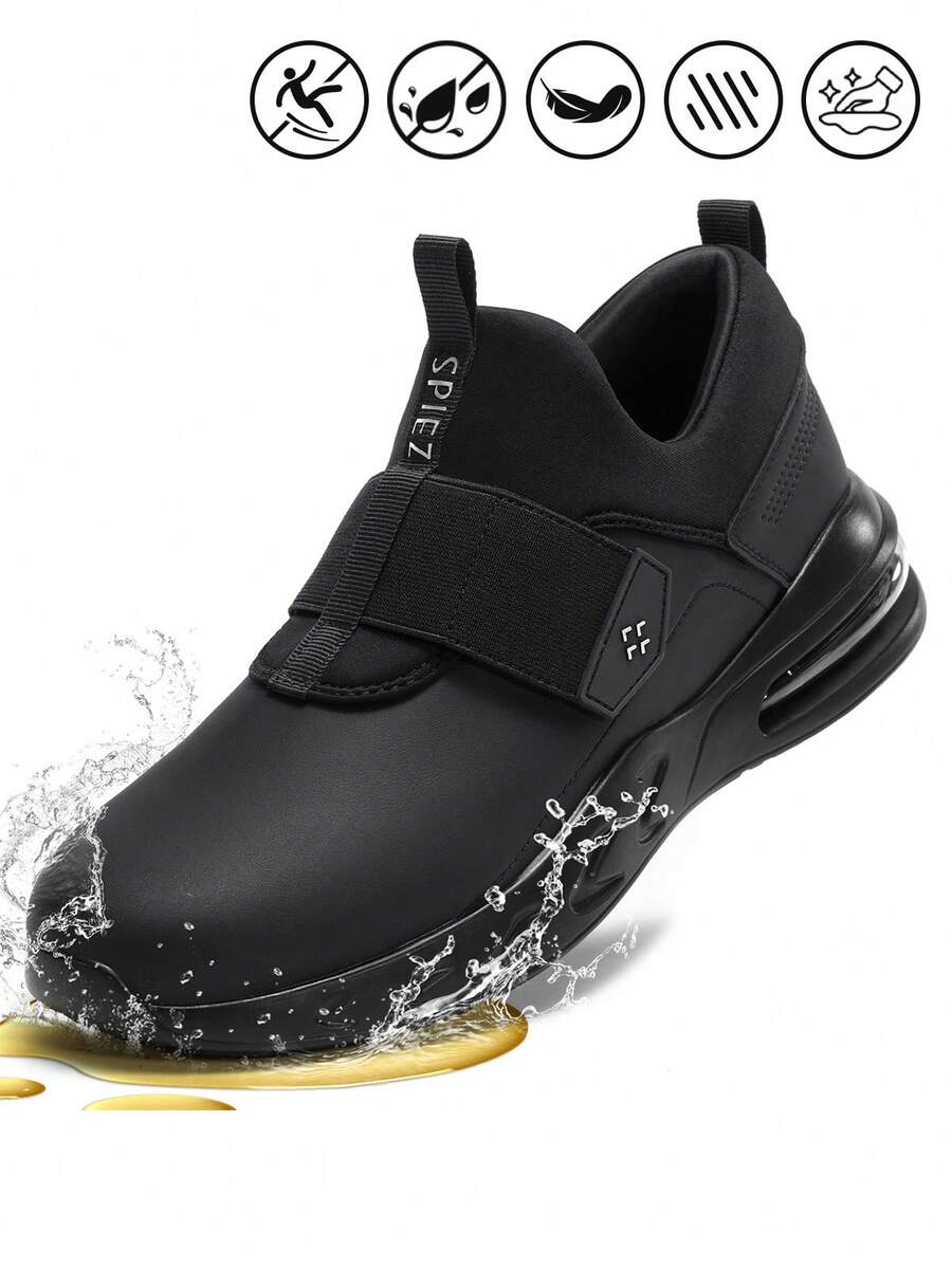 SPIEZ Men's Non-Slip Waterproof Oil-Resistant Kitchen Work Shoes Comfortable Slip-On Safety Sneakers - Black - View 1