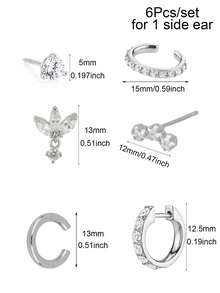 6Pcs/Set Earrings Set For Women Zirconia Ear Cuff Hoop Earring Small Stud Earrings, Cartilage Earrings, Women Party Jewelry Accessories