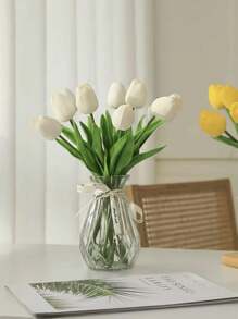 1pc Glass Flower Vase, Minimalist Transparent Vase, Glass Flower Pot, Living Room Home Decor Flower Vase, Table Decor,Flower Arrangement Ornament, Used For Various Fresh Flowers And Simulated Flowers, Suitable For Gifts ON Mother's Day, Valentine's Day, Wedding Decoration And Birthday, Festival Supplies