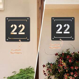 1 stycke utsökt personlig akryldörrnummer, fyrkantigt, anpassat husnummer, 3D-stereoskopiska bokstäver, retrostil, verandadekoration, vattentät, lämplig för hem och kommersiell användning, inga batterier krävs, med monteringsspik