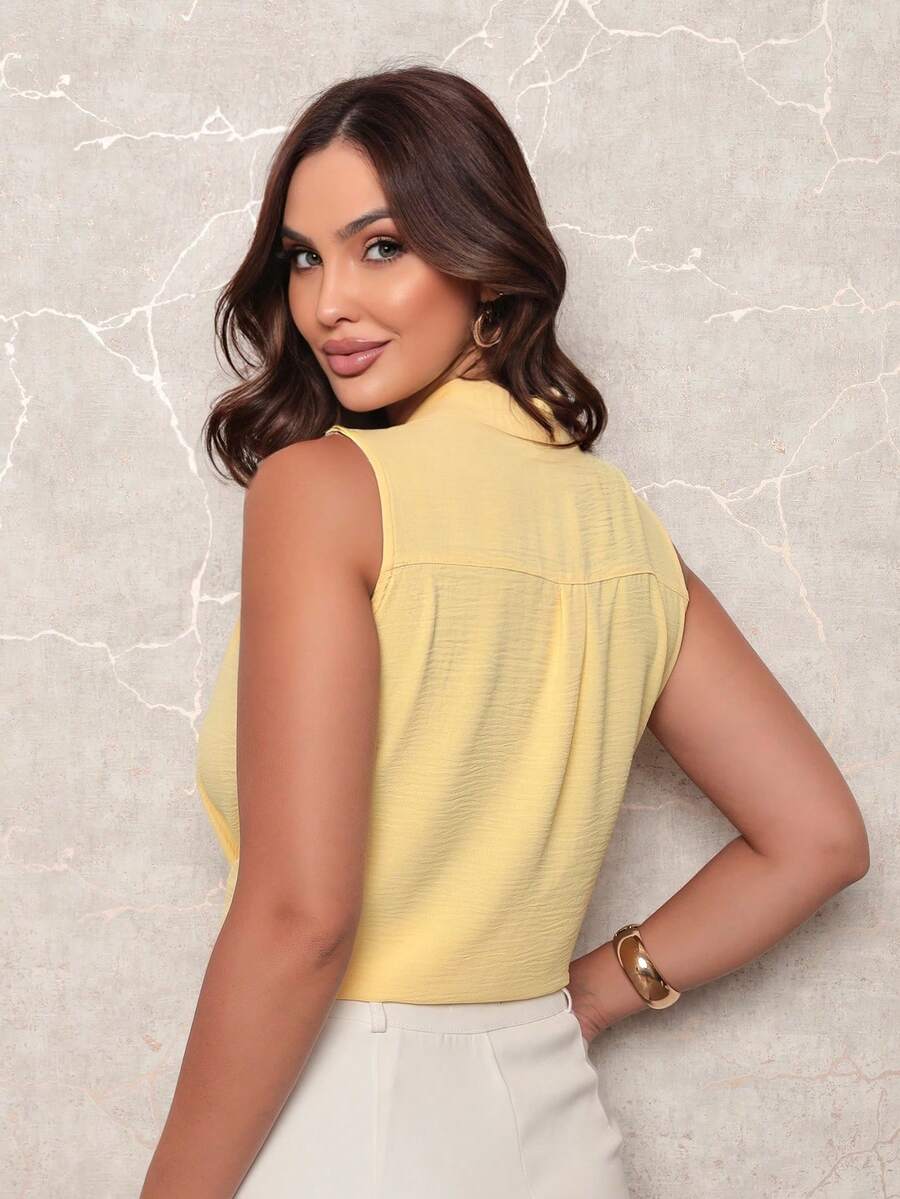 Cherry Blossom Women's Sleeveless Blouse With Bow Collar - Amarillo - Ver 1