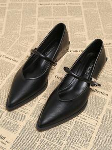 2025 春季新款尖头平底鞋优雅简约时尚百搭女鞋，低跟粗跟中跟，黑色平底芭蕾平底鞋