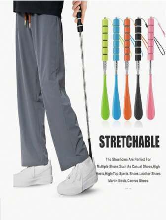 1pc Adjustable Telescopic Shoe Horn,Ergonomically Designed Long Handled Plastic Shoe Horn Made Of Stainless Steel Material, Suitable As An Assistive Tool For The Elderly, Those With Limited Mobility,Gravida,Suitable For Bedrooms, Living Rooms, Outdoors, And Bathrooms