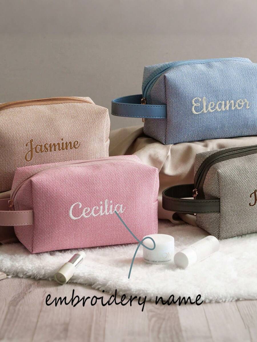 1pc Personalized Letter/Name Embroidered Toiletry Pouch, Simple Design Convenient Travel Cosmetic Organizer, Gift For Mother, Best Friend, Daughter, Back To School, School Gift, For Office, For School, For University, For Colleague, For Dorm Rooms, For Teenagers, Junior High School Students, College Students, Cute, Adorable, Contracted, Funny, Kawaii, Y2K, Minimalist, Commuting, Business Casual, Basics, For Anniversaries, For Birthdays, For Holiday/ Vacation, For Business/Commute/Work/Office, Customized Storage Bags - Multicolor - View 1