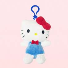 Miniso Llavero de peluche con colgante de Sanrio Hello Kitty del 50 aniversario, vestido azul, lazo rojo, accesorio para bolso, regalo de cumpleaños (1 pieza)