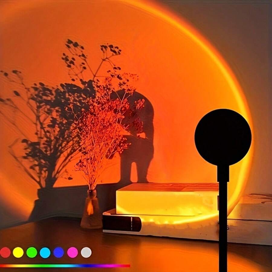 7-Color USB Sunset Lamp - Mini Creative Atmosphere Light, Room Decoration, Button Adjustable, Direct Plug-In, Halloween, Christmas Decoration, USB Powered - Black - View 1