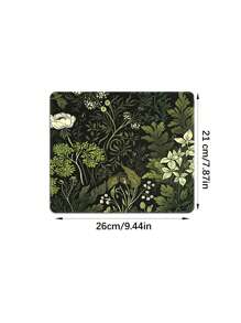 1pc Green Floral Pattern Rubber Anti-Slip Computer Laptop Office Gaming Mouse Pad