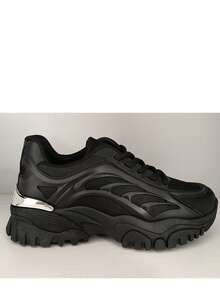 Women's Casual Versatile Thick Sole Sneakers - Black - View 2