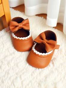 1 Pair Fashionable Soft PU Comfortable Cute Bowknot Toddler Flat Shoes - Brown - View 12