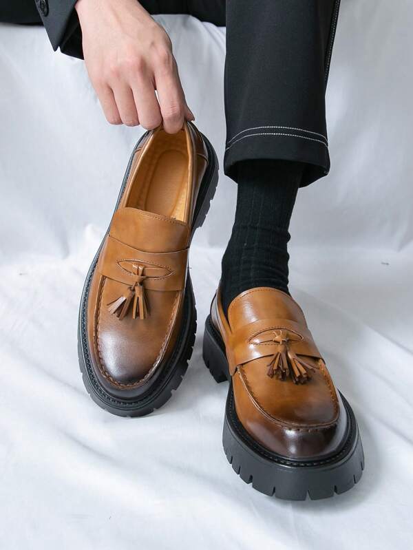 Men's Fringes Decor Loafers, Matte Finish Formal Dress Casual Versatile Fashion Shoes