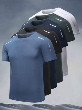 Men's Summer Ice Silk Printed Short Sleeve T-Shirt, Casual Sports Breathable Quick-Dry Top