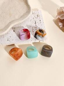 5 件套女士复古树脂戒指套装，时尚糖果色立方体设计戒指，派对珠宝礼物