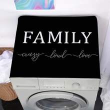 1pc Art Letter Pattern Dust Cover, Modern Minimalist Style Linen-Like Rectangle With 4 Storage Pockets, Anti-Slip Washable Dust Proof Cover For Appliances Like Washing Machine Or Refrigerator