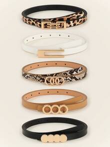 5pcs Metallic Geometric Buckle Belts, Fashionable For Teenagers And Young Women, Suitable For Parties, Gatherings And Casual Occasions Summer, School Fall, Autumn, Halloween - Multicolor - View 18