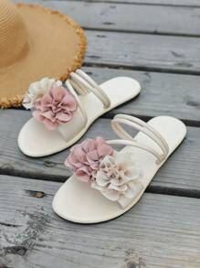 Sandalias versátiles y de moda, pantuflas deslizantes florales bicolor de alta gama
