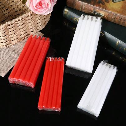 10pcs Emergency Red & White Candles, Long Cylindrical Smokeless Candles For Home Power Outage Lighting, Suitable For Dinner, Party, Bar Atmosphere Decor