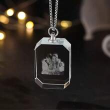 1pc Customized Anniversary Gift, Laser Engraved Photo Crystal Necklace, Personalized Photo/Group Portrait Memorial Necklace, Couple/Mother-Child/Family Photo Customized Mother's Day, Father's Day, Easter Gift, Suitable For Anniversary, Birthday, Daily Wear, Gala, Father's Day - Transparent - View 9